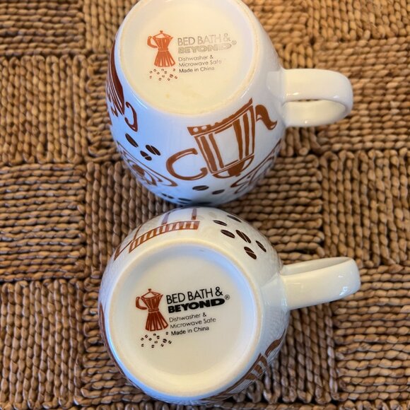 Set of 2 Bed Bath & Beyond Brown & White Coffee Graphics Ceramic Mugs - Picture 8 of 10
